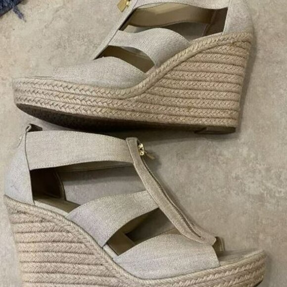 Michael Kors Damita Linen Wedge Sandal Sz 10 Pale Gold - Picture 4 of 6